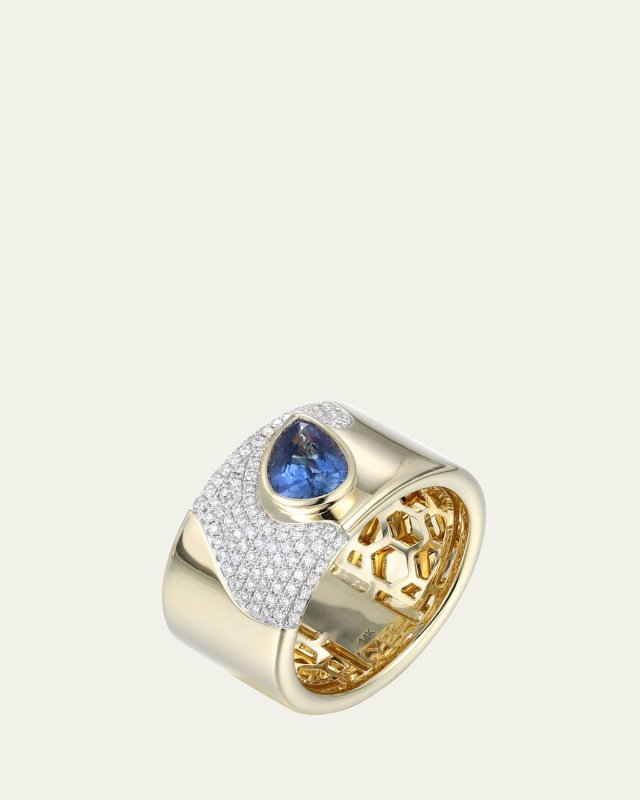Lava 14K Gold Blue Sapphire Cocktail Ring with Diamonds
